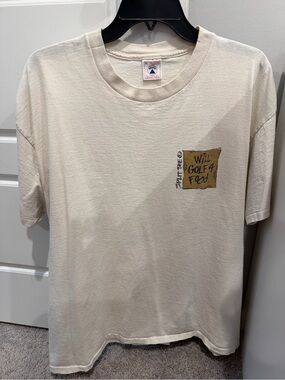 Delta Cream Short Sleeve Tee with Brown Chest Patch "Will Golf 4 Food"